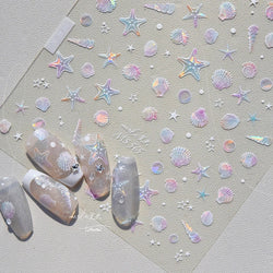 Summer Beach Ocean Shell Starfish Clams Conch Stars Sea Bubble Seasnail Soft Relief Decoration Nail Art Stickers Manicure Decals (ONLINE ORDER ONLY)