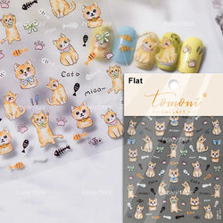 Picnic Cat Kitten Bowknot Flower Fish Butterfly Tree Mushroom Star Moon Cat's Paw Adhesive Nail Art Sticker Cute Manicure Decals (Online Order Only)