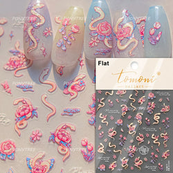 Chic Purple Serpent Flower Winding Snake Elements Shiny Dreamy Animals Self Adhesive Nail Art Sticker Embossment Manicure Decals (ONLINE ORDER ONLY)