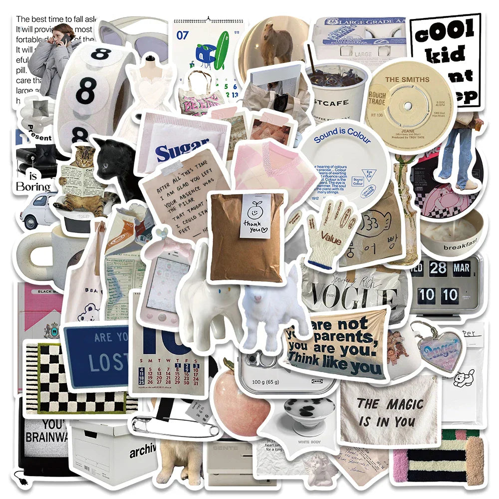 50pcs Aesthetic Daily Life Vinyl Stickers Waterproof Graffiti For Luggage Guitar Phone Skateboard Laptop Decals (ONLINE ORDER ONLY)