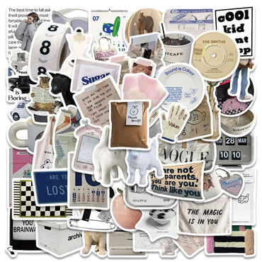 50pcs Aesthetic Daily Life Vinyl Stickers Waterproof Graffiti For Luggage Guitar Phone Skateboard Laptop Decals (ONLINE ORDER ONLY)