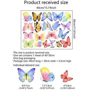 Colorful Flat Butterfly Wall Stickers Creative Home Wall Decor Self-adhesive Kids Room Decoration Bedroom Background Wall Decor (Online Order Only)