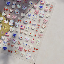 Bear Bowknot Bag Dessert Apple Core Earphone Cup Tulip Cherry Milk Cake Cookies Flower Adhesive Nail Art Stickers Manicure Decal (ONLINE ORDER ONLY)