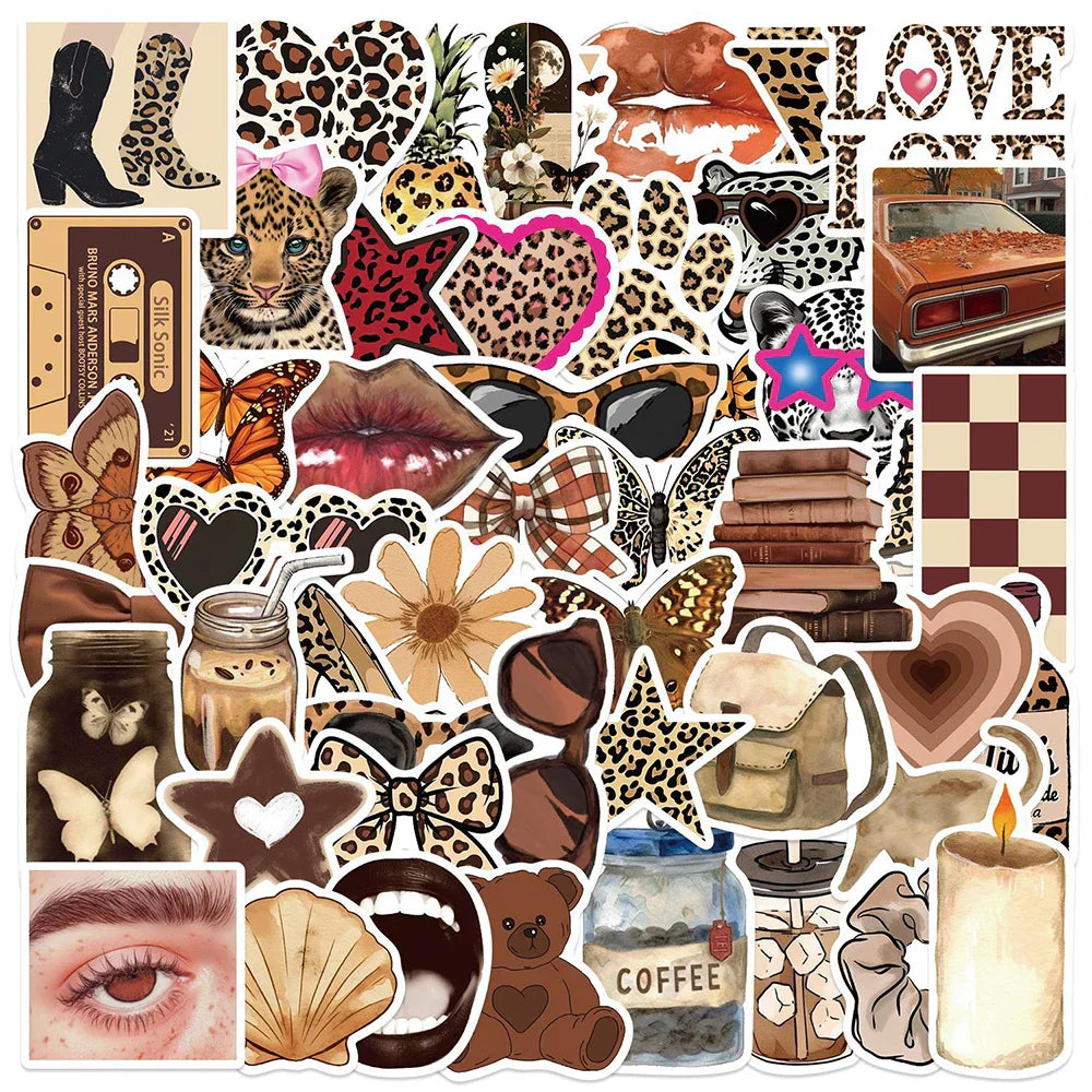Leopard Print Cartoon Stickers Aesthetic Decals DIY Phone Notebook Bike Graffiti 10/30/50pcs (Online Order Only)