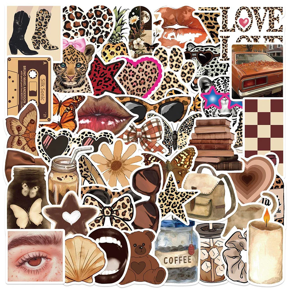 Leopard Print Cartoon Stickers Aesthetic Decals DIY Phone Notebook Bike Graffiti 10/30/50pcs (Online Order Only)