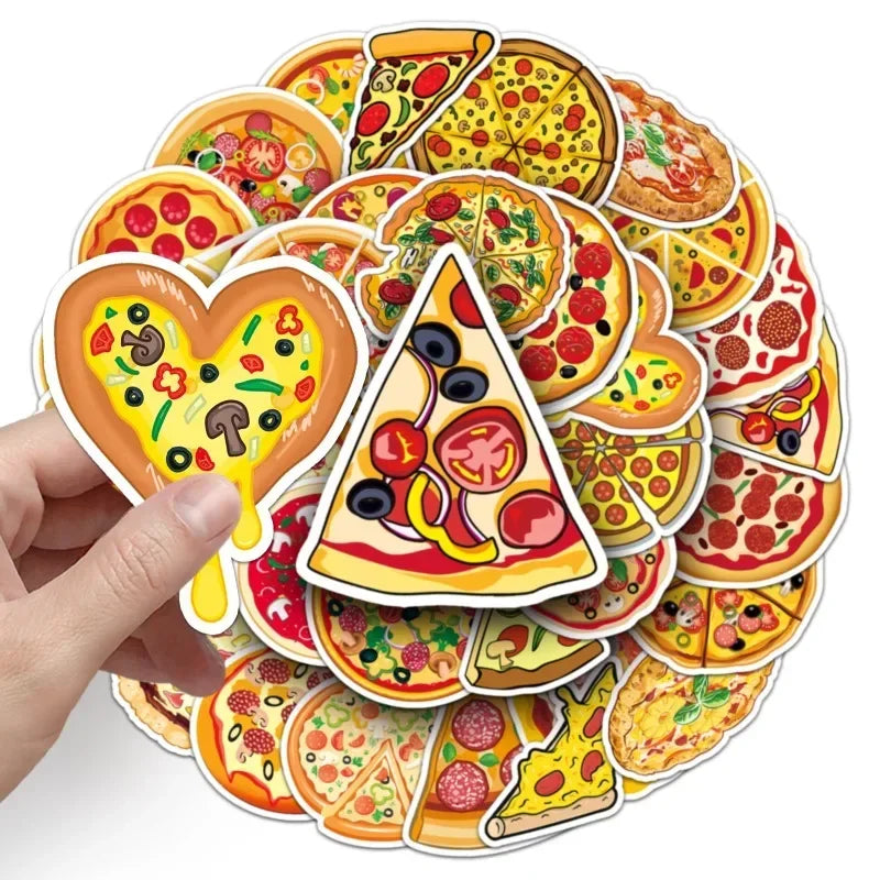 10/50Pcs Colorful Pizza Cartoon Food Personalized Children's Decoration Water Cup Luggage Phone Case Suitcase Waterproof Sticker (ONLINE ORDER ONLY)