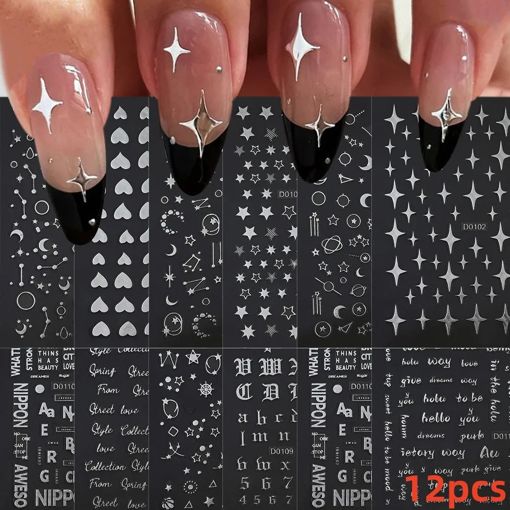 12pcs 3D Golden Glitter Heart Love Nail Stickers Valentine Self Adhesive Cute Cartoon Decal Geometry Slider Manicure Decoration* (ONLINE ORDER ONLY)