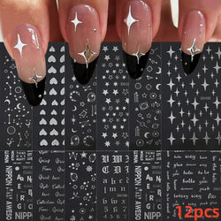 12pcs 3D Golden Glitter Heart Love Nail Stickers Valentine Self Adhesive Cute Cartoon Decal Geometry Slider Manicure Decoration* (ONLINE ORDER ONLY)