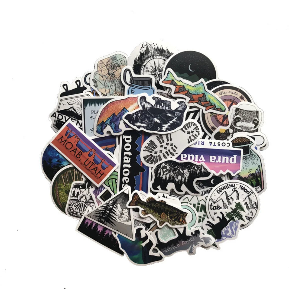 50PCS Camping Travel Stickers Wilderness Adventure Outdoor Landscape Waterproof Decal Sticker DIY Laptop Suitcase Motor Car (Online Order Only)