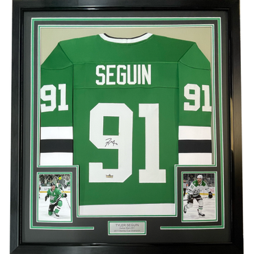 Framed Facsimile Autographed Tyler Seguin 35x39 Dallas Green Reprint Laser Auto Hockey Jersey (ONLINE ORDER ONLY)