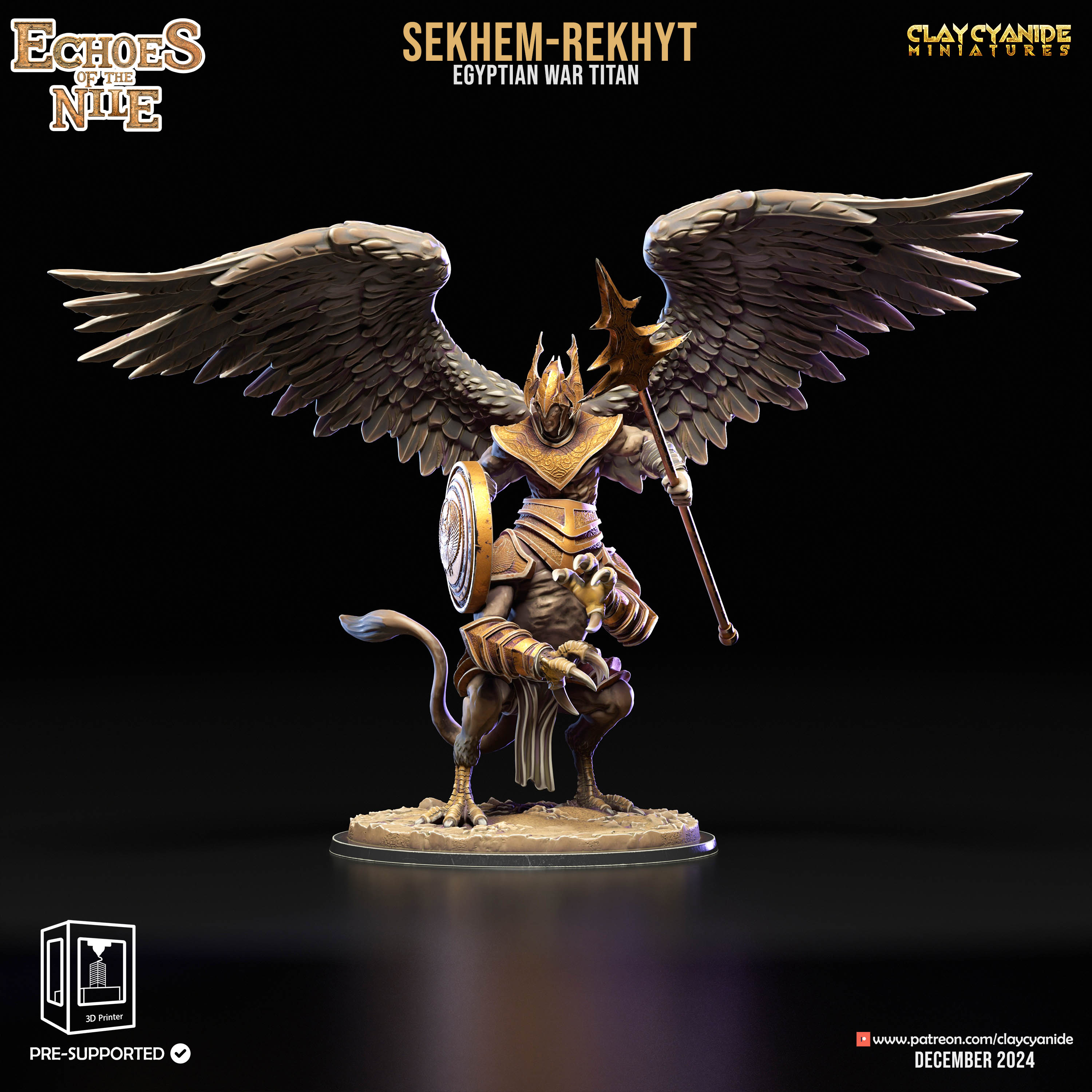 3D Printed Clay Cyanide Sekhem-Rekhyt Egyptian War Titan Echoes of the Nile 28 32 mm D&D (Online Only)