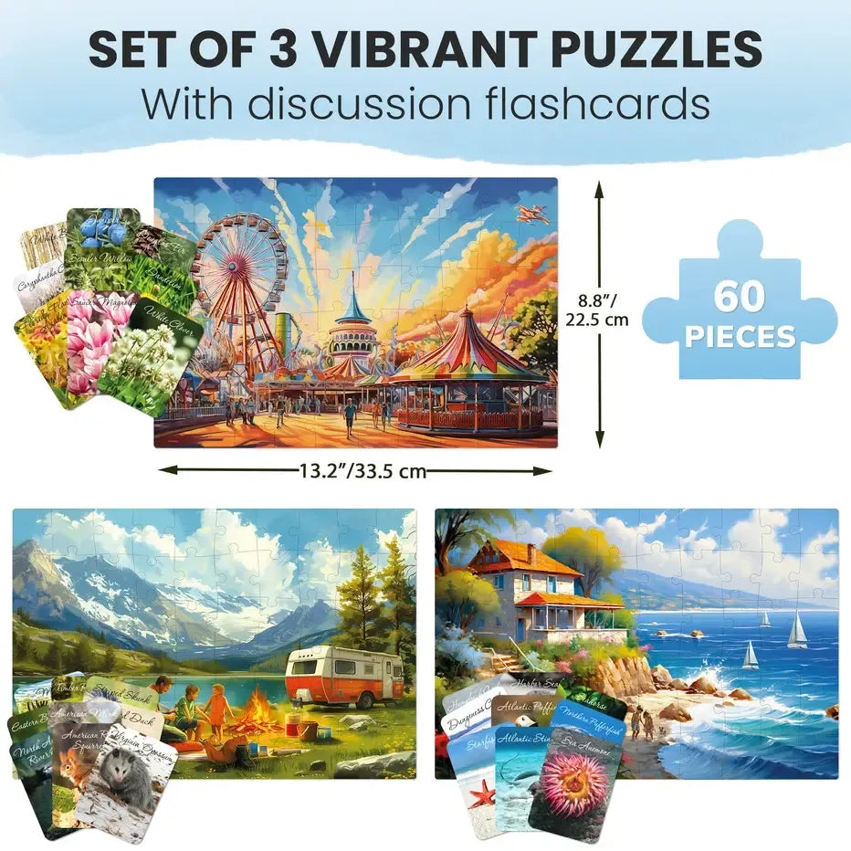 Set of 3 60 Piece Tray Jigsaw Puzzles with Conversation Cards Quokka (ONLINE ORDER ONLY)