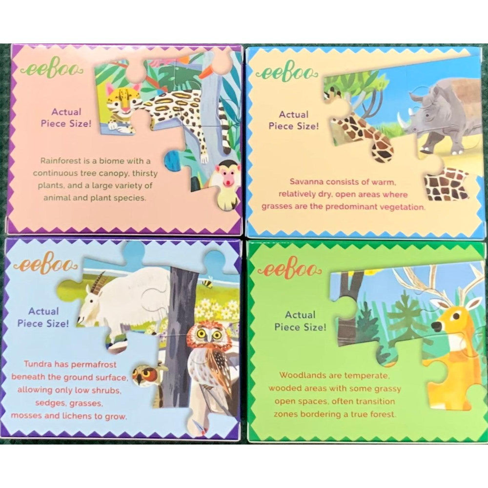 Set of 4 Wild Habitats Animal 36 Piece Mini Jigsaw Puzzles eeBoo (ONLINE ORDER ONLY)