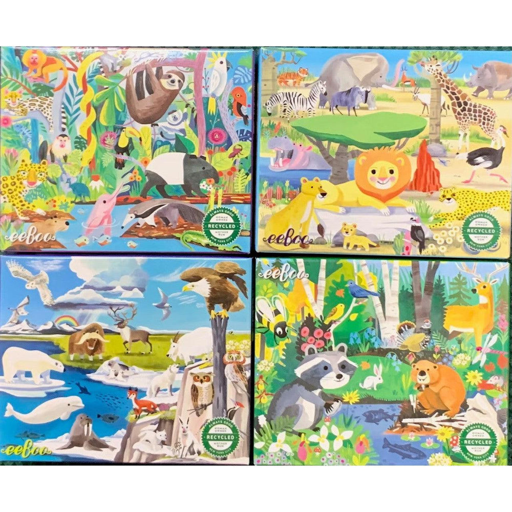 Set of 4 Wild Habitats Animal 36 Piece Mini Jigsaw Puzzles eeBoo (ONLINE ORDER ONLY)