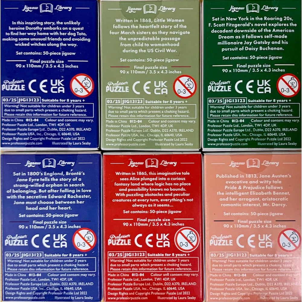 Set of 6 Mini Classic Book Covers 50 Piece Jigsaw Puzzles Professor Puzzle
