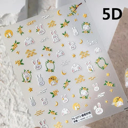Autumn Fall Maple Leaves Ginkgo Leaf Osmanthus Chrysanthemums Rabbit Bunny Plant Flower Relief Nail Art Sticker Decoration Decal (ONLINE ORDER ONLY)