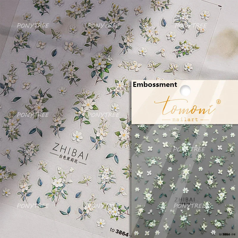 Cute Beige Yellow Pristine Fresh Daisy Flower 5D Shiny Soft Embossed Relief Charm Self Adhesive Nail Art Stickers Manicure Decal (ONLINE ORDER ONLY)