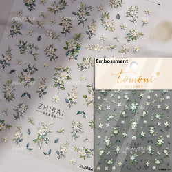 Oil Painting Style Rose Camellia Flower Vase Romantic Candle Holder Bowknot Embossed Adhesive Nail Art Stickers Manicure Decals (ONLINE ORDER ONLY)