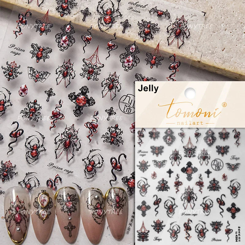 Glitter Star Snake Moon Darkness Eye Love Heart Crown Sword Self Adhesive Nail Art Stickers Punk Jelly Angel Wing Manicure Decal (ONLINE ORDER ONLY)