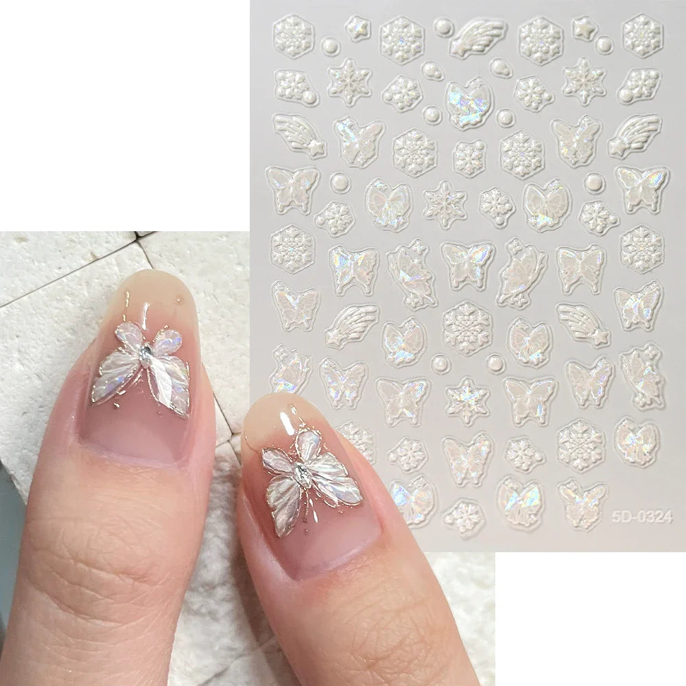 1pc Aurora Butterfly Nail Stickers Pink Butterfly Shell Light Beam Angel Wings Sliders Fairy Light & Lively Translucent Nail Dec (ONLINE ORDER ONLY)
