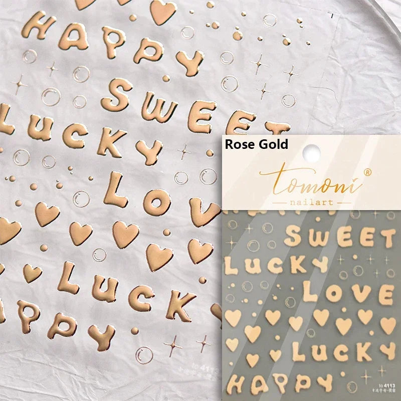 Flat Small Pink Brown Halo Dyeing Love Heart Geometric Leopard Shiny Jelly Chic Embossed Relief Nail Art Stickers Manicure Decal (Online Order Only)