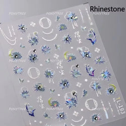 French Chic Blue Line Bowknot Fan Flower Leaves Butterfly Lace Frame Bell Shiny Self Adhesive Nail Art Stickers Manicure Decals (ONLINE ORDER ONLY)