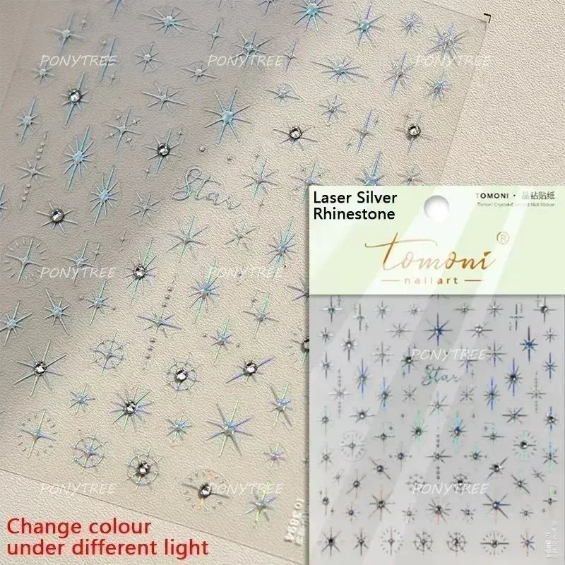 Sparkle Laser Silver Starburst Five-pointed Star Geometric Tiny Spot Romantic 5D Self Adhesive Nail Art Stickers Manicure Decals (ONLINE ORDER ONLY)