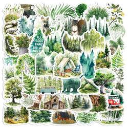 10/50Pcs Natural Green Forest Trees Animal Stickers Vinyl Waterproof For Scrapbook Notebook Laptop Guitar Luggage Bike Stickers (Online Order Only)
