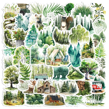 10/50Pcs Natural Green Forest Trees Animal Stickers Vinyl Waterproof For Scrapbook Notebook Laptop Guitar Luggage Bike Stickers (Online Order Only)