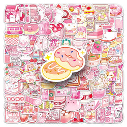 103Pcs Cute Pink Food Waterproof Vinyl Stickers for Skateboard Snowboard (ONLINE ORDER ONLY)