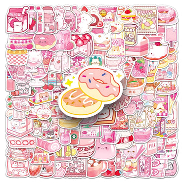 103Pcs Cute Pink Food Waterproof Vinyl Stickers for Skateboard Snowboard (ONLINE ORDER ONLY)
