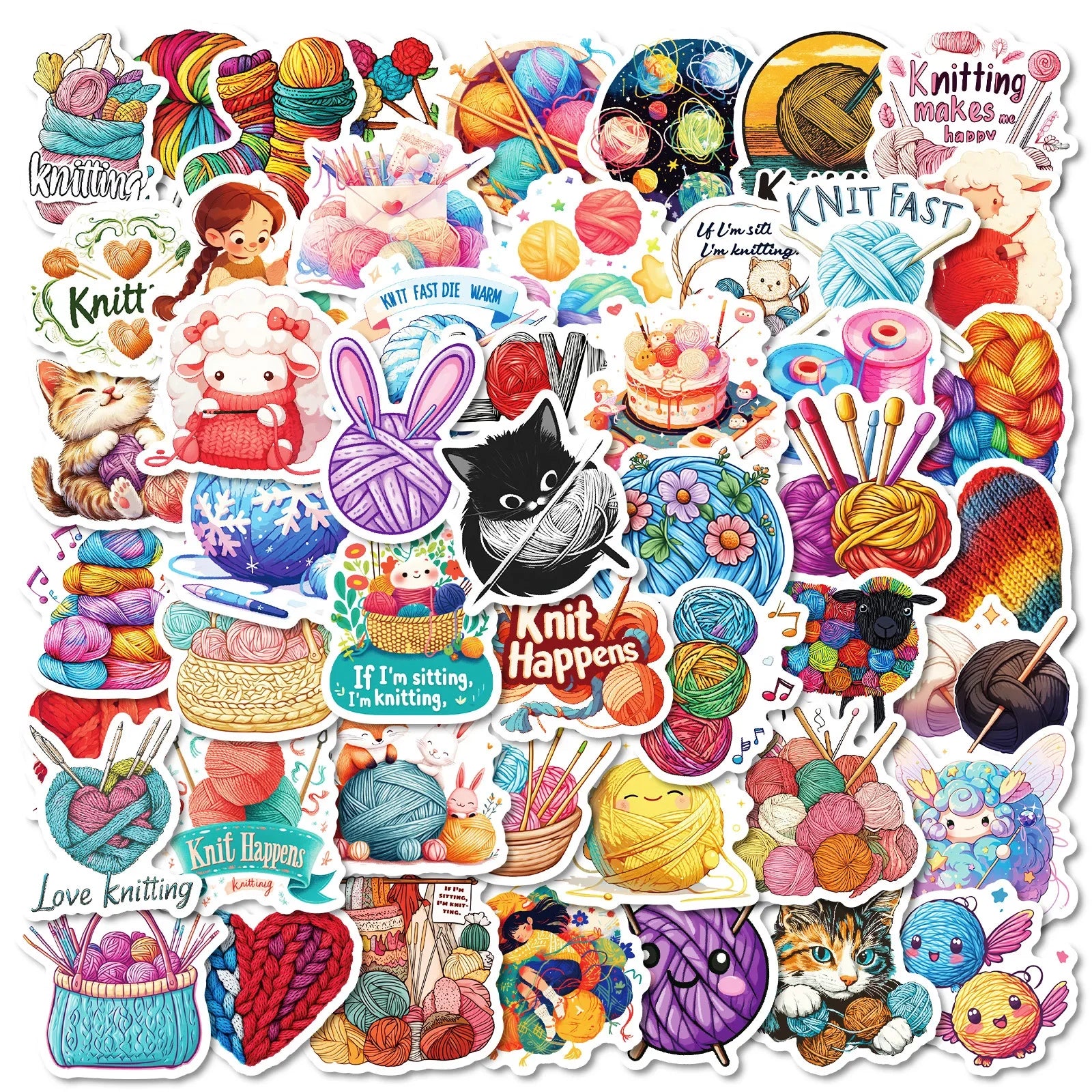 50pcs Cartoon Knitted Yarn Ball Graffiti Stickers for Helmet Wall DIY Decoration (Online Order Only)