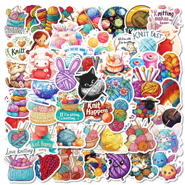 50pcs Cartoon Knitted Yarn Ball Graffiti Stickers for Helmet Wall DIY Decoration (Online Order Only)