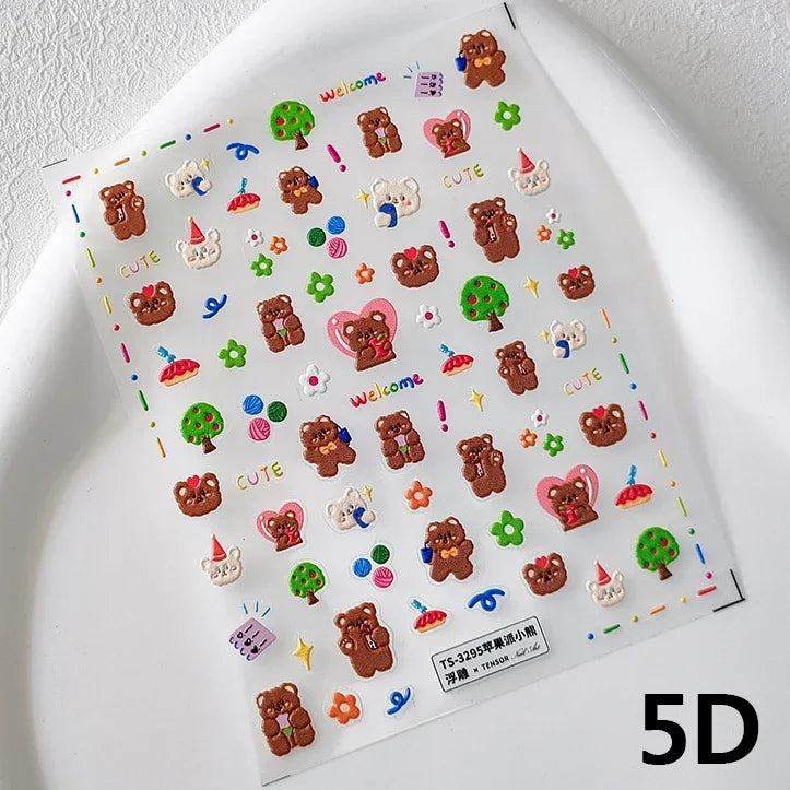 Retro Love Heart White Lace flower Bowknot Tie Pink Bear Flower Strawberry Adhesive Nail Art Stickers Rhinestone Manicure Decals (ONLINE ORDER ONLY)