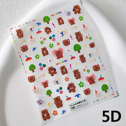 Retro Love Heart White Lace flower Bowknot Tie Pink Bear Flower Strawberry Adhesive Nail Art Stickers Rhinestone Manicure Decals (ONLINE ORDER ONLY)