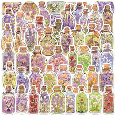 10/30/50PCS Kawaii Flower Bottle PVC Sticky Sticker Aesthetic Children's Stationery DIY Decoration Scrapbooking School Supplies (Online Order Only)