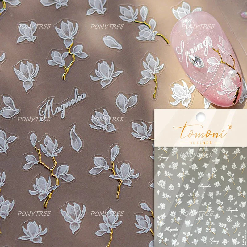 Pure White Lily Petals Flower Butterfly Branch Leaves Line Minimalist Self Adhesive Nail Art Decorations Sticker Manicure Decals (ONLINE ORDER ONLY)