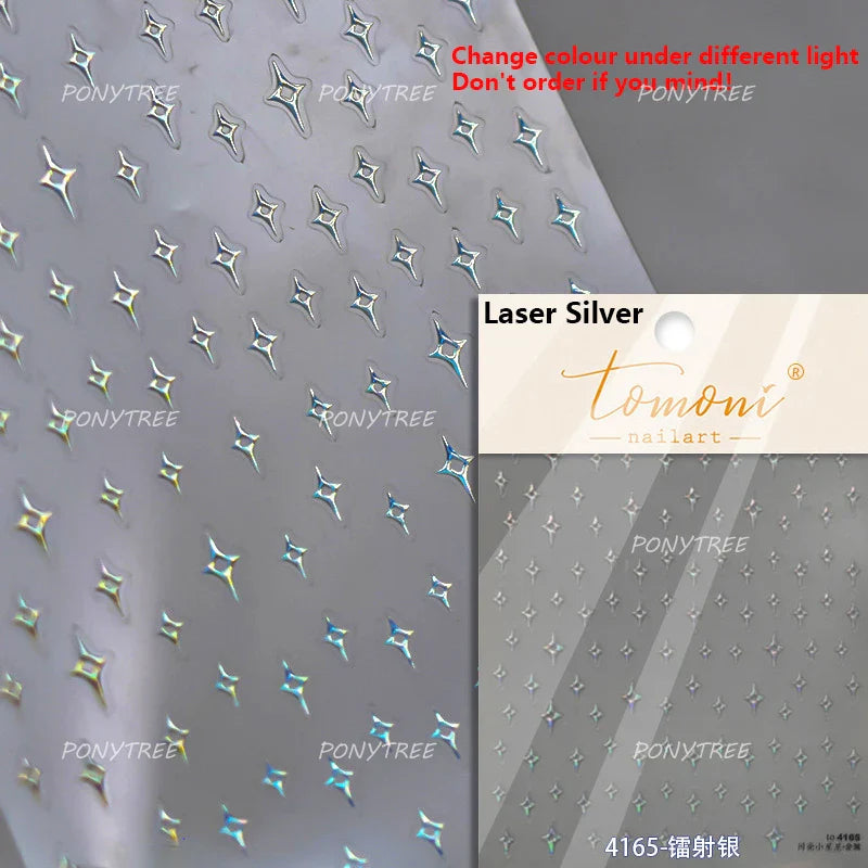Punk Star Shiny Laser Five-pointed Star White Black Pink Hollow Out Delicate Sparkle Adhesive Nail Art Stickers Manicure Decals (ONLINE ORDER ONLY)