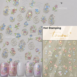 Metal Effect Rose Flower Pattern Totem Photo Frame Self Adhesive Nail Art Sticker Romantic Chic Wreath Rhinestone Manicure Decal (Online Order Only)