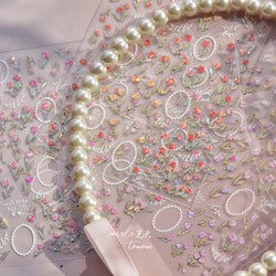 Retro Border Colourful Pink Purple Tulip Flower Bouquet Garden Fragrant 5D Soft Relief Adhesive Nail Art Sticker Manicure Decals (ONLINE ORDER ONLY)