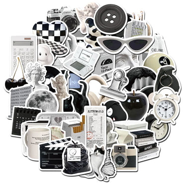 10/30/61pcs Ins Style Cute Stickers Black White Simple Decals Decoration DIY Phone Notebook Suitcase Laptop Fridge Wall Sticker (ONLINE ORDER ONLY)