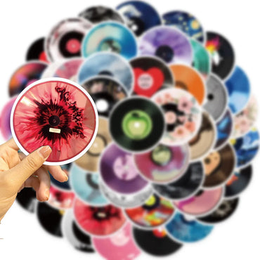 10/30/50PCS Cartoon Vinyl Record CD Stickers Music Toys Decoration DIY Skateboard Guitar Phone Notebook Kids Toys Funny Sticker (ONLINE ORDER ONLY)