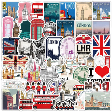 10/50PCS Vintage British style London Travel Stickers Aesthetic City Landmark Decals DIY Notebook Bike Phone Luggage Car Sticker (ONLINE ORDER ONLY)