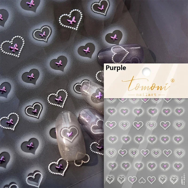 Flat Small Pink Brown Halo Dyeing Love Heart Geometric Leopard Shiny Jelly Chic Embossed Relief Nail Art Stickers Manicure Decal (Online Order Only)