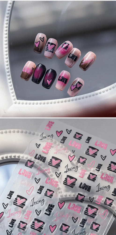 Graffiti Line Love Heart Cool Personal Hollow Out English Letter Y2k Self Adhesive Nail Art Decorations Sticker Manicure Decals (ONLINE ORDER ONLY)
