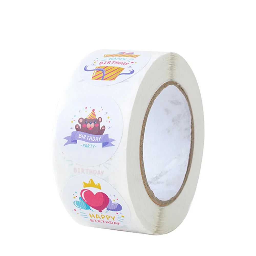 100-500pcs Happy Birthday Cake Party Sticker Creative Cartoon Decorative Holiday Gift Sticker Envelope Sealing Sticker (ONLINE ORDER ONLY)