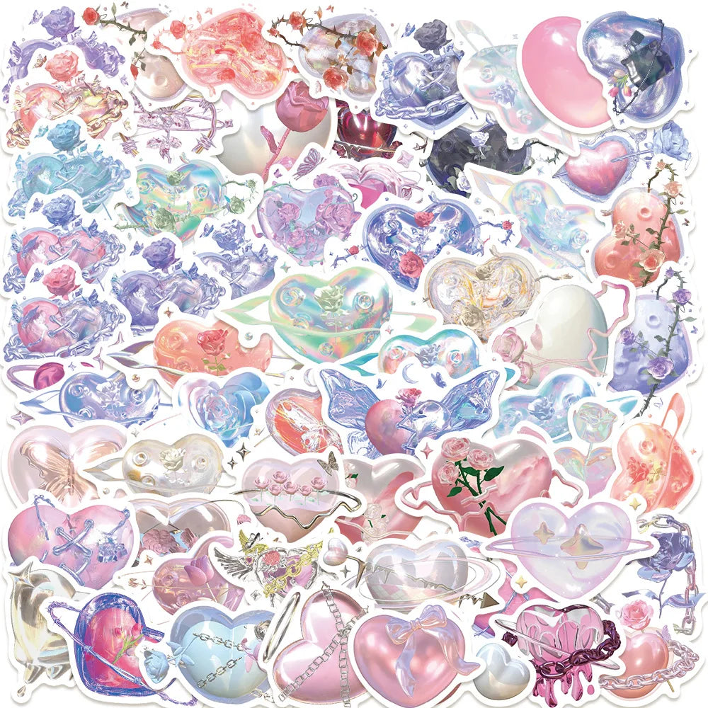 60pcs Creative Cartoon Rose Love Graffiti Stickers for Helmet, Wall, DIY Decoration (Online Order Only)