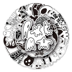 50Pcs Halloween Black White Cartoon Waterproof Vinyl Stickers for Skateboard Snowboard (Online Order Only)