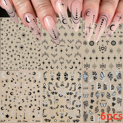 6pcs Mirror Silver Star 3D Nail Sticker Holographic Heart/Moon/Cross Design Self-Adhesive Decal Manicure Art Supplies Decoration (ONLINE ORDER ONLY)