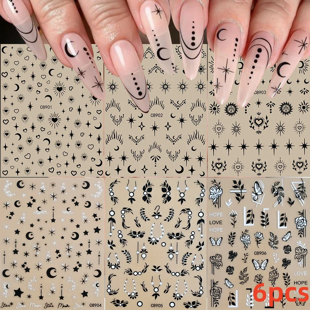 6 Sheets Moon/Star Nail Art Sticker Adhesive Gold Color Sticker Sheets Universal Constellation Shapes Sticker Art Decoration (ONLINE ORDER ONLY)